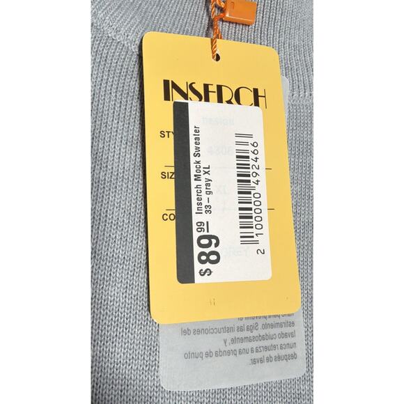 INSERCH ACRYLIC LIMITED EDITION MOCK NECK SWEATER MENS XL GREY NEW PREPPY CASUAL - Picture 7 of 9
